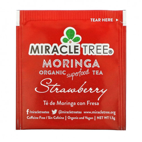 Miracle Tree, Moringa Organic Superfood Tea, клубника, без кофеина, 25 чайных пакетиков, 37,5 г (1,32 унции)