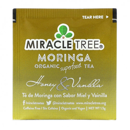 Miracle Tree, Moringa Organic Superfood Tea, мед и ваниль, без кофеина, 25 чайных пакетиков, 37,5 г (1,32 унции)