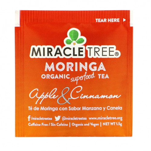 Miracle Tree, Moringa Organic Superfood Tea, яблоко и корица, без кофеина, 25 чайных пакетиков, 37,5 г (1,32 унции)