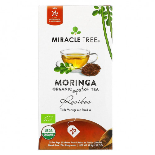 Miracle Tree, Moringa Organic Superfood Tea, ройбуш, без кофеина, 25 чайных пакетиков, 37,5 г (1,32 унции)