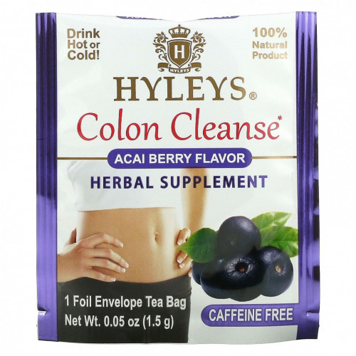 Hyleys Tea, Colon Cleanse, ягоды асаи, без кофеина, 25 чайных пакетиков в фольгированной упаковке, по 1,5 г (0,05 унции)