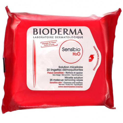 Bioderma, Sensibio, салфетки для снятия макияжа с мицеллярным раствором, 25 салфеток