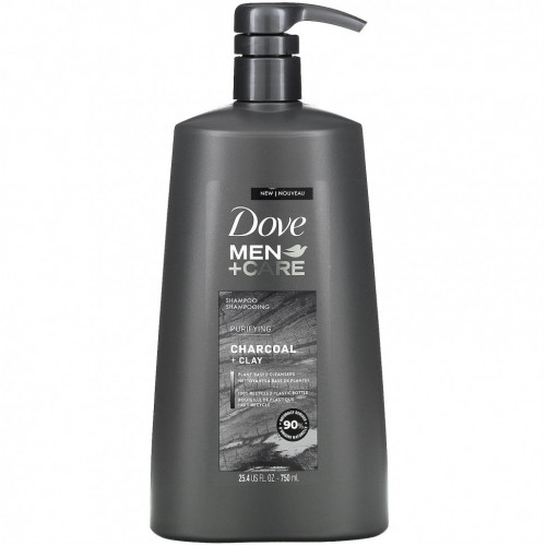 Dove, Men + Care, шампунь, очищающий, уголь и глина, 750 мл (25,4 жидк. Унции)