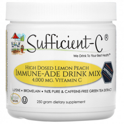 Sufficient C, High Dosed Immune-Ade Drink Mix, Lemon Peach , 4,000 mg , 250 g