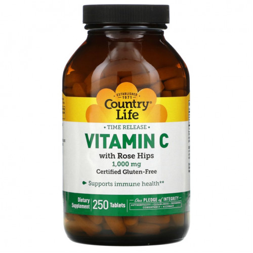 Country Life, Vitamin C with Rose Hips, 1,000 mg, 250 Tablets