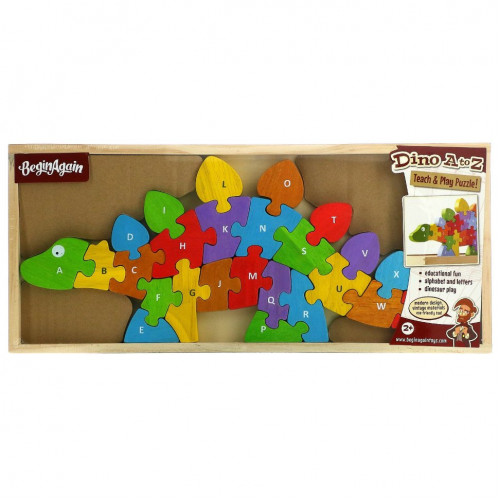 Begin Again Toys, Динозавры от А до Я, Teach & Play Puzzle, для детей от 2 лет, набор из 25 предметов