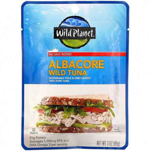 Wild Planet, Дикий тунец Albacore, без добавления соли, 3 унции (85 г)