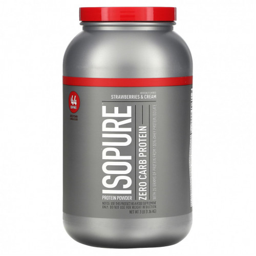 Isopure, Zero Carb, протеиновый порошок, клубника и сливки, 1,36 кг (3 фунта)