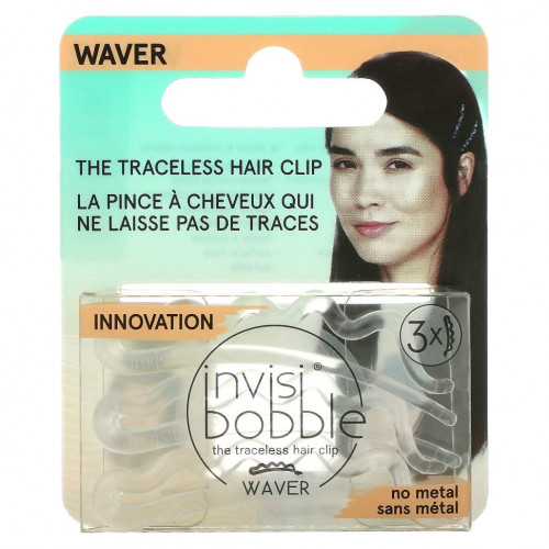 Invisibobble, Waver, бесследная заколка для волос, кристально чистая, 3 шт. В упаковке