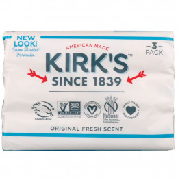 Kirk's, Gentle Castile Soap Bar, Original Fresh Scent, 3 Bars, 4 oz (113 g) Each