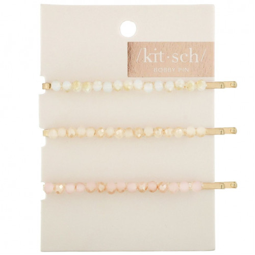 Kitsch, Beaded Bobby Pins, Blush/Mauve, 3 Pieces