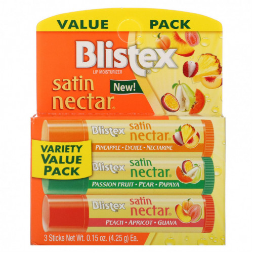 Blistex, Satin Nectar, увлажняющий бальзам для губ, 3 различных вкуса в одной упаковке, по 4,25 г (0,15 унции)