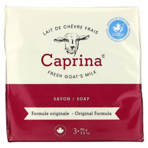 Caprina, Fresh Goat's Milk, мыло, оригинальная формула, 3 шт., 90 г (3,2 унции)