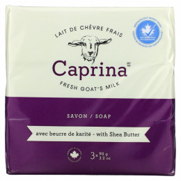 Caprina, Fresh Goat's Milk, мыло, масло ши, 3 батончика, 90 г (3,2 унции)