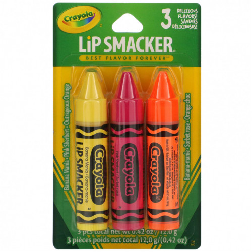 Lip Smacker, Crayola, бальзам для губ, трио в упаковке, 3 шт., 4,0 г (0,14 унции)