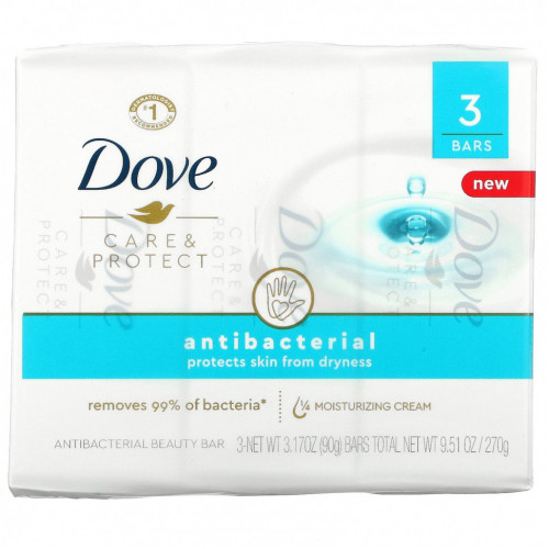 Dove, Care & Protect, антибактериальное косметическое мыло, 3 шт. по 90 г (3,17 унции)