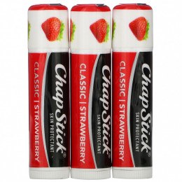 Chapstick, Защитный бальзам для губ, «Классическая клубника», 3 тюбика по 4 г