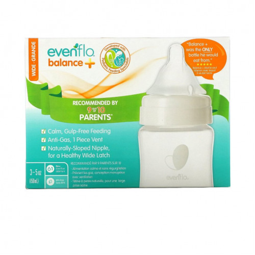 Evenflo Feeding, Balance +, широкие, для детей от 0 месяцев, медленно, 3 флакона по 150 мл (5 унций)