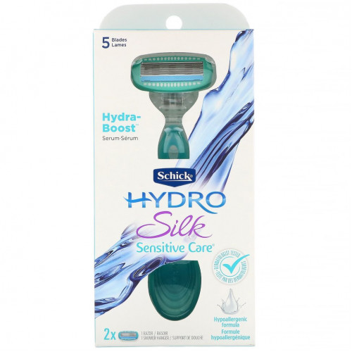 Schick, Hydro Silk, Sensitive Care, 1 бритва, 2 кассеты