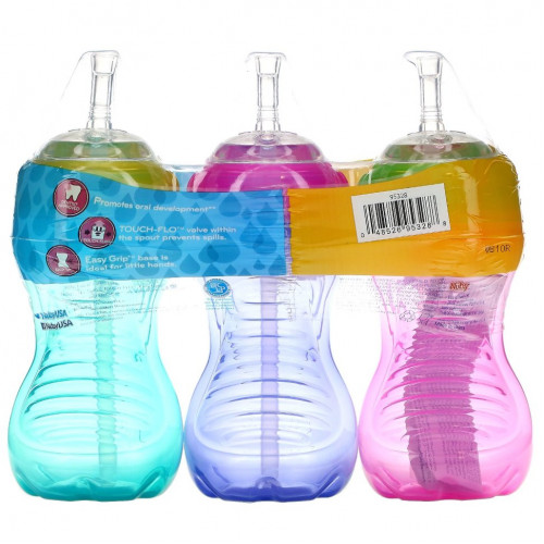 Nuby, No Spill FlexStraw Cups, 12+ M, Girl, 3 Pack, 10 oz (300 ml) Each