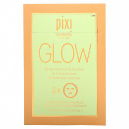 Pixi Beauty, Skintreats, Glow Glycolic Boost, осветляющая тканевая маска для лица с гликолевой кислотой, 3 шт., по 23 г (0,80 унции) каждая