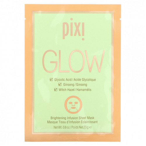 Pixi Beauty, Skintreats, Glow Glycolic Boost, осветляющая тканевая маска для лица с гликолевой кислотой, 3 шт., по 23 г (0,80 унции) каждая