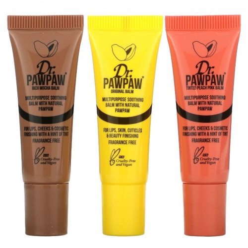 Dr. PAWPAW, Mini Nude, многоцелевые бальзамы, мокко, оригинальный и розовый, 3 шт.