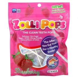 Zollipops, The Clean Teeth Pops, ZolliPops, леденцы с клубничным вкусом, 15 шт., 88 г (3,1 унции)