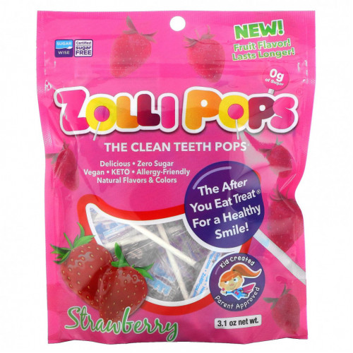 Zollipops, The Clean Teeth Pops, ZolliPops, леденцы с клубничным вкусом, 15 шт., 88 г (3,1 унции)