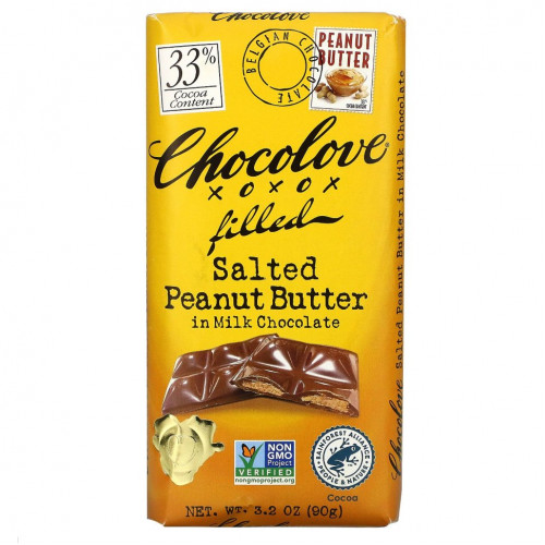 Chocolove, Salted Peanut Butter in Milk Chocolate, 33% Cocoa, 3.2 oz (90g )