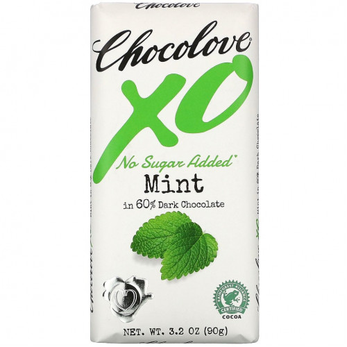 Chocolove, XO, Mint in 60% Dark Chocolate Bar, 3.2 oz ( 90 g)