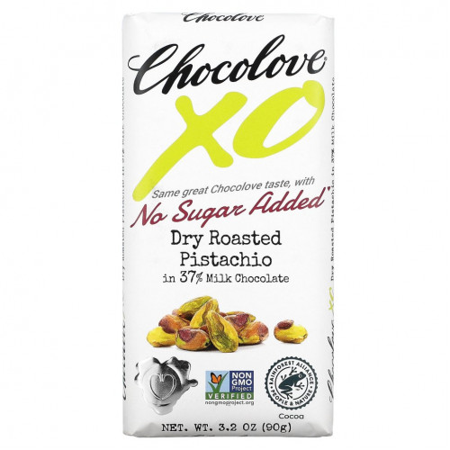 Chocolove, XO, 40% молочный шоколад с жареными фисташкам, 90 г (3,2 унции)