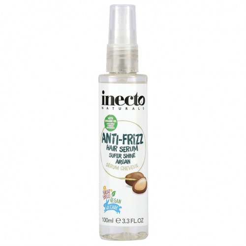 Inecto, Сыворотка для волос Anti-Frizz, Super Shine Argan, 3,3 жидких унции (100 мл)