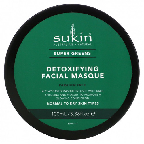 Sukin, Super Greens, маска для лица для выведения токсинов, 100 мл (3,38 жидк. унции)