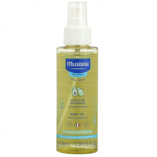 Mustela, Детское масло с маслом авокадо, 3,38 жидких унций (100 мл)