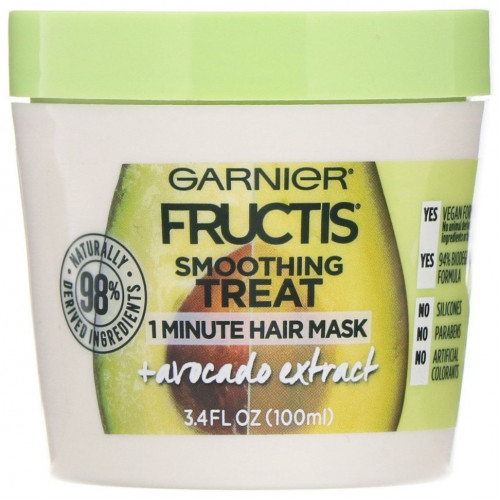 Garnier, Fructis, 1-минутная разглаживающая маска для волос, с экстрактом авокадо, 100 мл