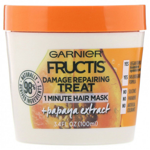 Garnier, Fructis, маска для восстановления поврежденных волос за 1 минуту, с экстрактом папайи, 100 мл