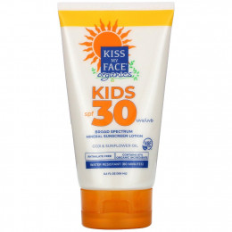 Kiss My Face, Organics, Kids, минеральный солнцезащитный лосьон широкого спектра действия, SPF 30, 100 мл (3,4 жидк. унции)