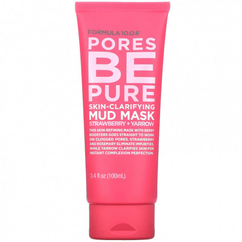 Formula 10.0.6, Pores Be Pure, Skin-Clarifying Mud Mask, Strawberry + Yarrow, 3.4 fl oz (100 ml)