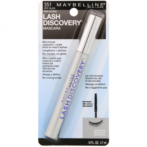 Maybelline, Тушь для ресниц Lash Discovery, угольно-черная, 4,7 мл