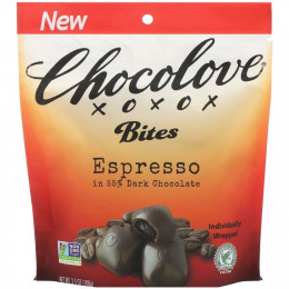 Chocolove, Bites, эспрессо в 55% темном шоколаде, 100 г (3,5 унции)