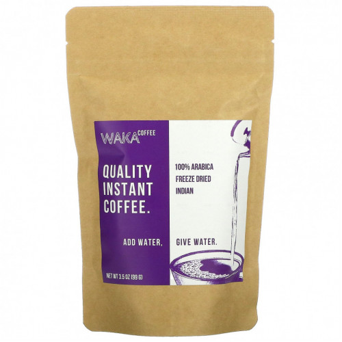 Waka Coffee, Растворимый кофе из 100% арабики, сублимированный индийский кофе, легкая обжарка, 99 г (3,5 унции)