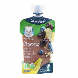 Gerber, Smart Flow, Organic, банан, черника и ежевика с овсянкой, 99 г (3,5 унции)