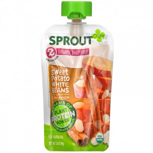 Sprout Organic, Детское питание, от 6 месяцев, белая фасоль из батата с корицей, 99 г (3,5 унции)