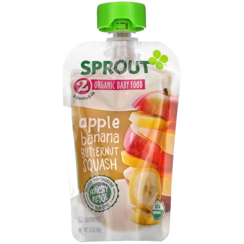 Sprout Organic, Детское питание, от 6 месяцев, яблоко, банан и мускатная тыква, 99 г (3,5 унции)