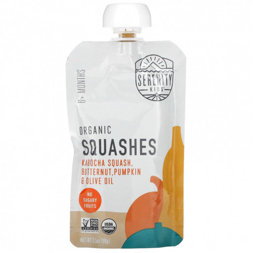 Serenity Kids, Organic Squashes with Kabocha Squash, Butternut, Pumpkin & Olive Oil, 6+ Months, 3.5 oz (99 g)