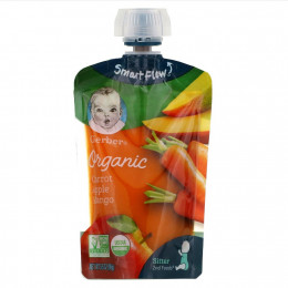 Gerber, Smart Flow, Organic, морковь, яблоко и манго, 99 г (3,5 унции)