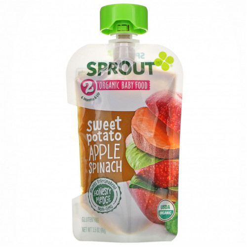 Sprout Organic, Детское питание, от 6 месяцев, батат, яблоко и шпинат, 99 г (3,5 унции)