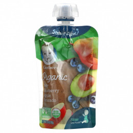 Gerber, Smart Flow, Organic, «Персик, черника, яблоко и авокадо», 99 г (3,5 унции)