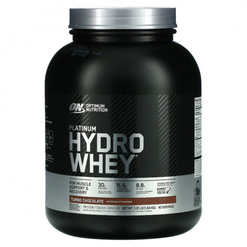 Optimum Nutrition, Platinum Hydro Whey, гидролизованный изолят сывороточного протеина, турбо-шоколад, 1,64 кг (3,61 фунта)